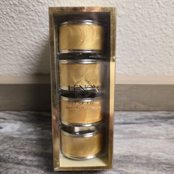 Lenox Other - Lenox Gold Enamel Napkin Rings Set of 4 Silver Tone Trim NIB Table Decor
